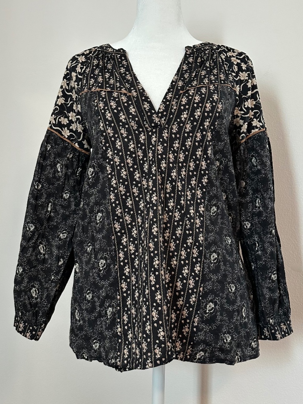 Paige Flowy Patterned Long Sleeve Cotton Blouse